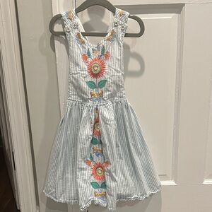 Boden Blue Striped Dress with Floral Embroidery, Size 5-6. Only worn once!
